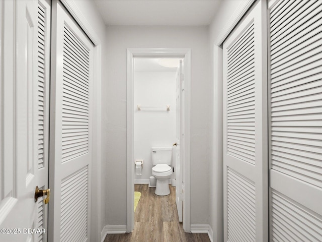 bathroom with wood-type flooring and toilet