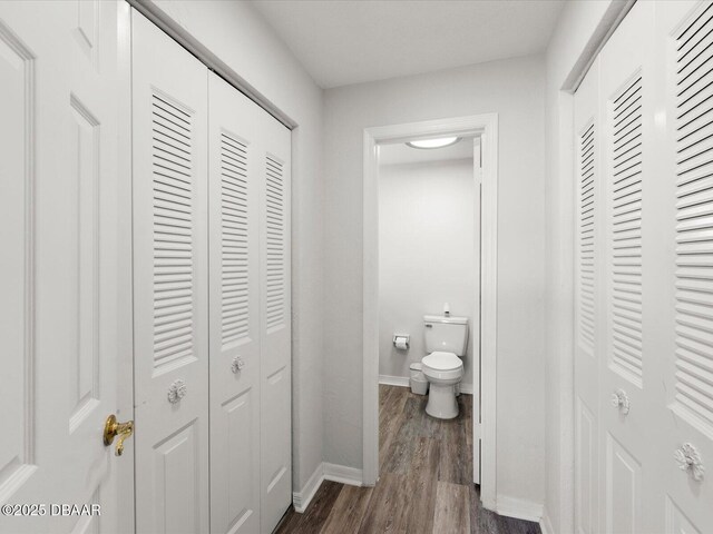 bathroom with wood-type flooring and toilet