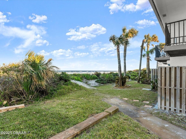 view of yard with a water view