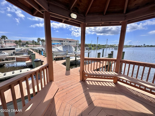 dock area with a water view