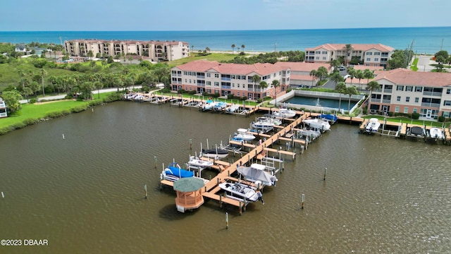 aerial view featuring a water view