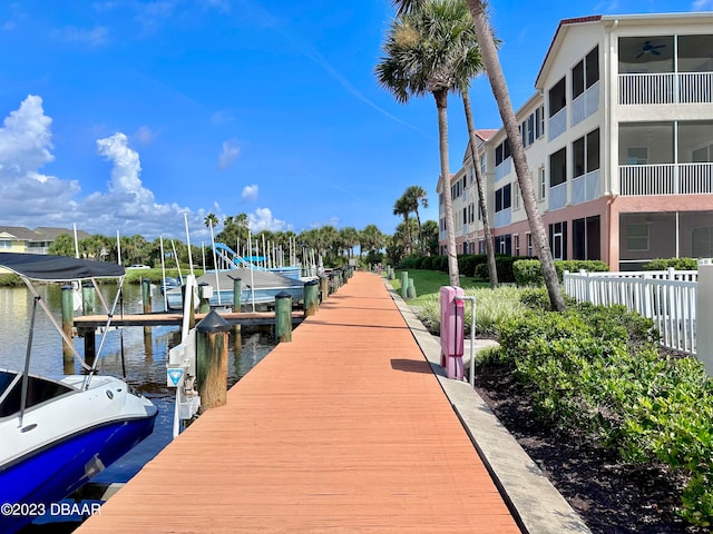 view of dock with a water view