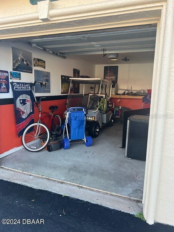 garage with a garage door opener