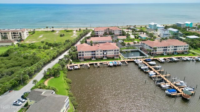 aerial view with a water view