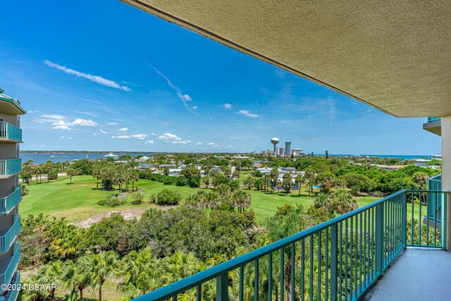 balcony featuring a water view