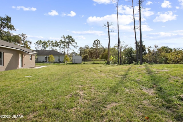 view of yard featuring a shed