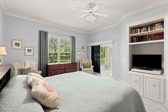 3356 Newbliss Cir, Ormond Beach, FL 32174 - bedroom featuring access to exterior, carpet flooring, and ornamental molding