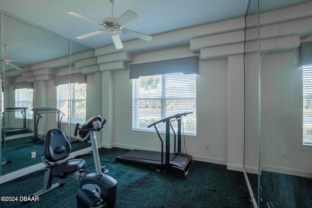 workout room featuring ceiling fan