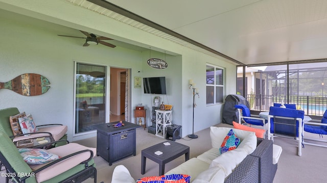 551 Armoyan Way, New Smyrna Beach, FL 32168 - sunroom with an outdoor living space, a ceiling fan, and plenty of natural light