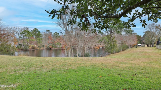 view of yard with a water view