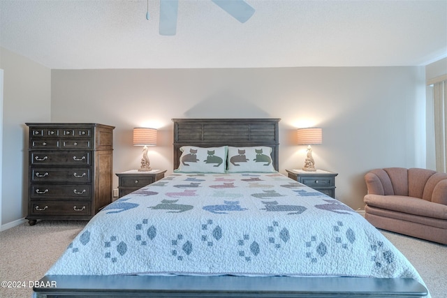 bedroom featuring carpet flooring and ceiling fan