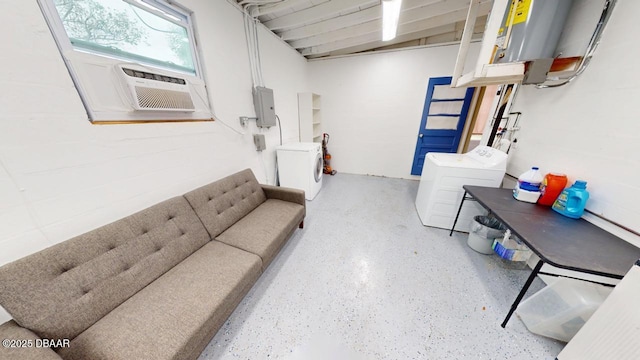 interior space featuring cooling unit and separate washer and dryer