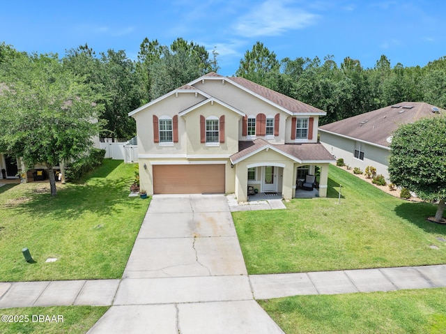 5 Cantilever Ct, Ormond Beach, FL 32174 - traditional home with driveway, stucco siding, a garage, covered porch, and a shingled roof