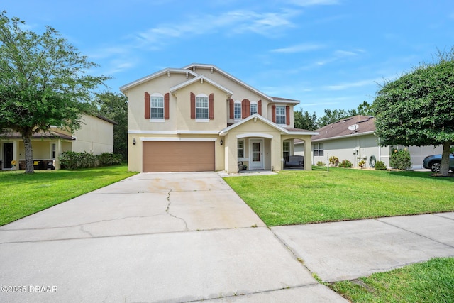 5 Cantilever Ct, Ormond Beach, FL 32174 - traditional-style home with concrete driveway, a garage, a front lawn, and stucco siding