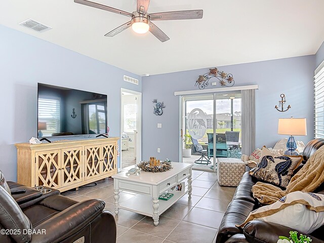 2778 Portadown St, Ormond Beach, FL 32174 - tiled living room with ceiling fan, a wealth of natural light, and visible vents