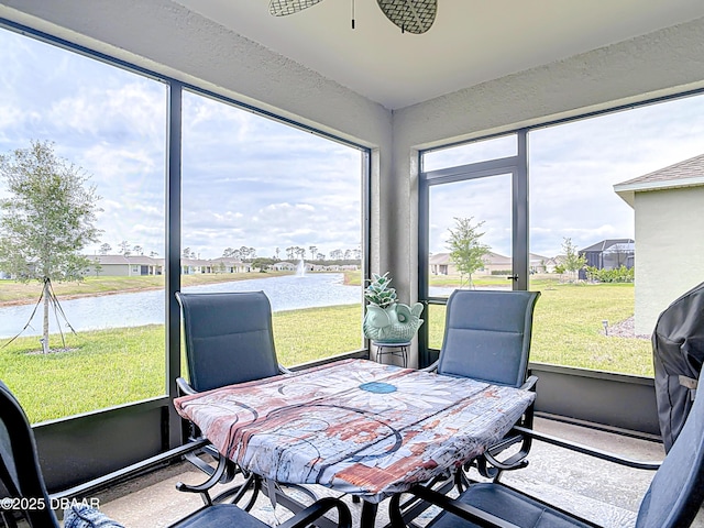 2778 Portadown St, Ormond Beach, FL 32174 - sunroom featuring a residential view, a water view, and ceiling fan