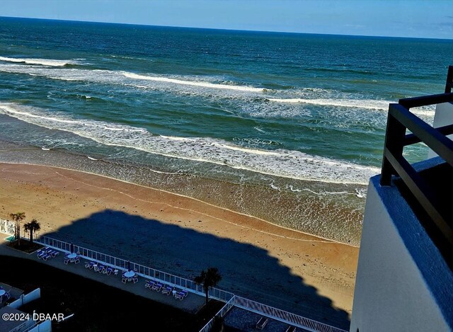 view of water feature with a beach view