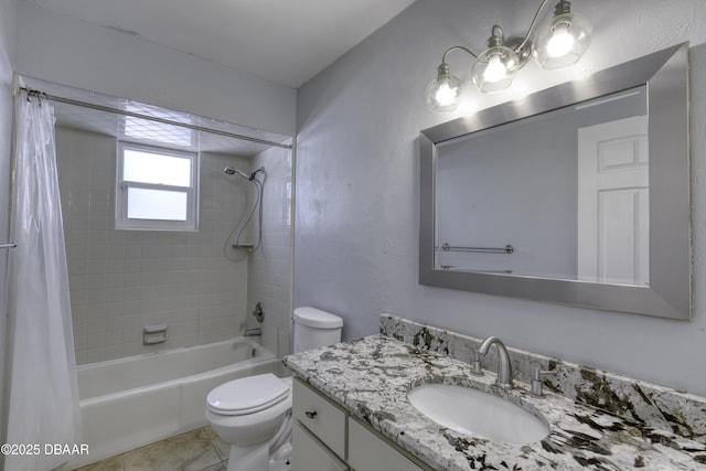 952 Northbrook Dr, Ormond Beach, FL 32174 - bathroom featuring shower / bathtub combination with curtain, vanity, toilet, and tile patterned flooring