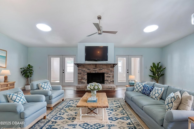 952 Northbrook Dr, Ormond Beach, FL 32174 - living room featuring french doors, wood finished floors, and ceiling fan