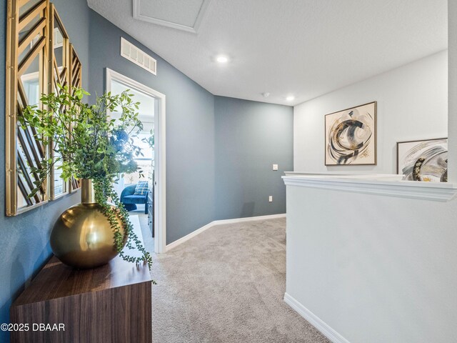 2716 Golden Trout Ln, Edgewater, FL 32141 - corridor with carpet, recessed lighting, and attic access