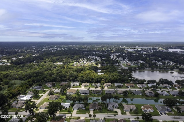 birds eye view of property featuring a residential view and a water view