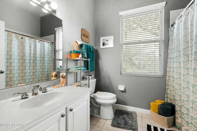 bathroom featuring tile patterned flooring, vanity, and toilet