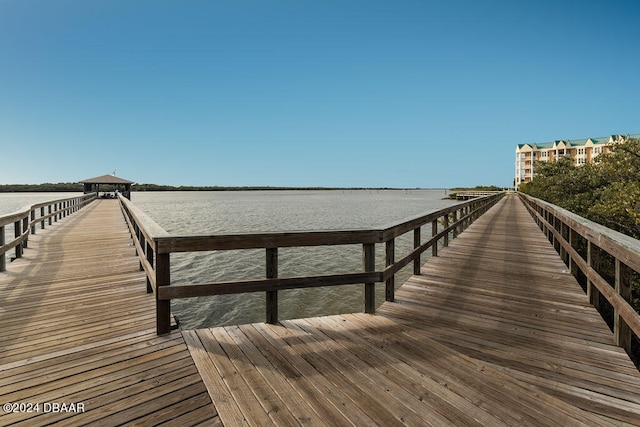 view of dock with a water view