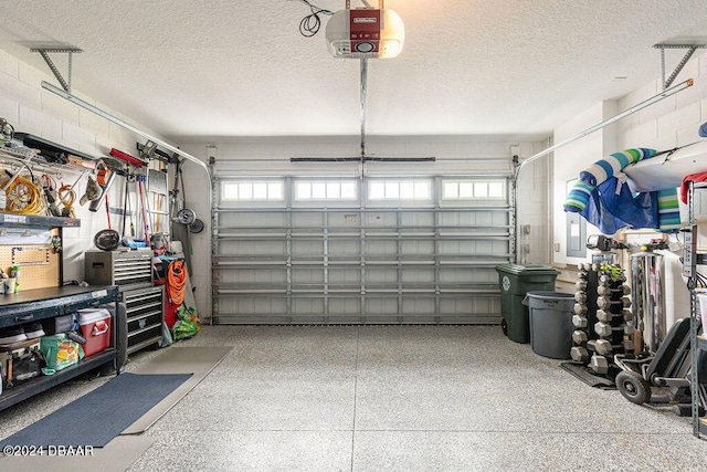 garage with a garage door opener