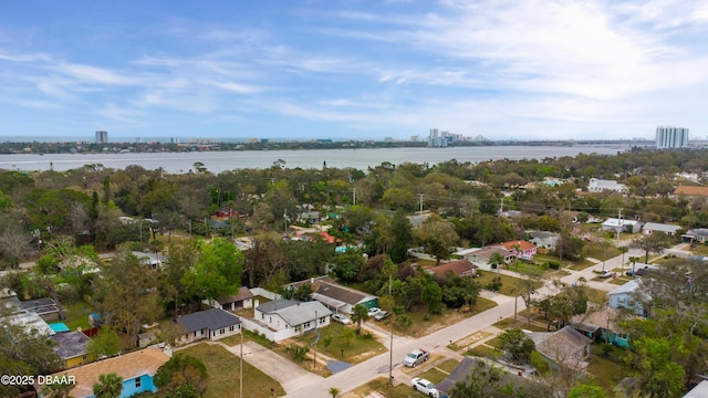 bird's eye view with a view of city and a water view