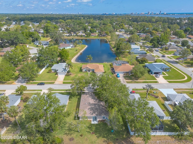 bird's eye view with a residential view and a water view