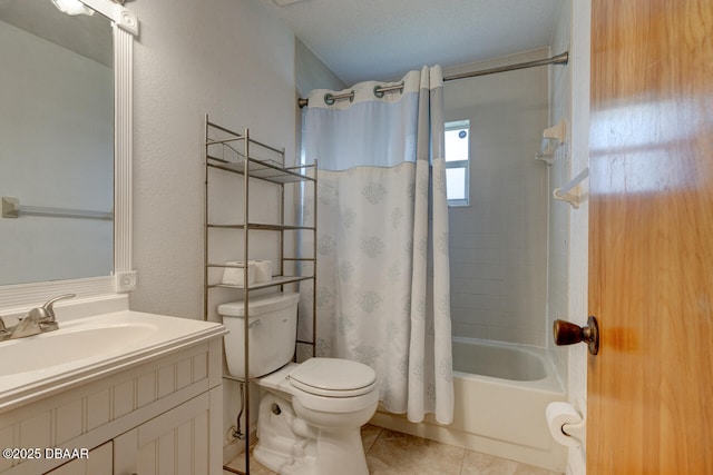 full bathroom featuring vanity, tile patterned floors, toilet, and shower / bath combo