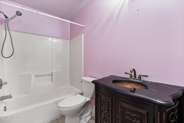 full bathroom with tile patterned flooring, vanity, shower / bath combination, and toilet