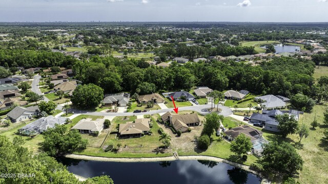 aerial view featuring a water view and a residential view
