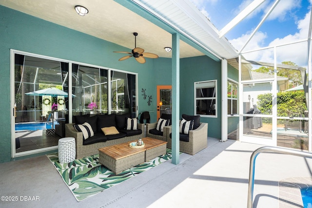 30 Bay Ct, Ormond Beach, FL 32174 - view of patio with outdoor lounge area, ceiling fan, and an outdoor pool