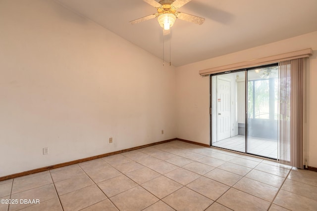 1260 Charter Oaks Cir, Holly Hill, FL 32117 - tiled spare room featuring ceiling fan and lofted ceiling