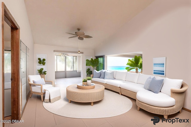 1260 Charter Oaks Cir, Holly Hill, FL 32117 - living room with ceiling fan and lofted ceiling