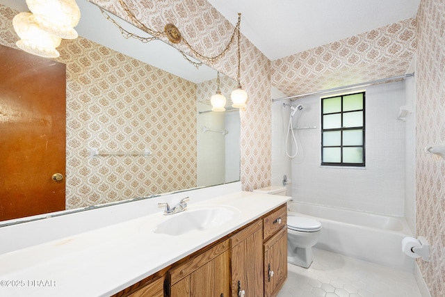 1 River Bluff Ct, Ormond Beach, FL 32174 - bathroom featuring vanity, wallpapered walls, washtub / shower combination, and tile patterned floors