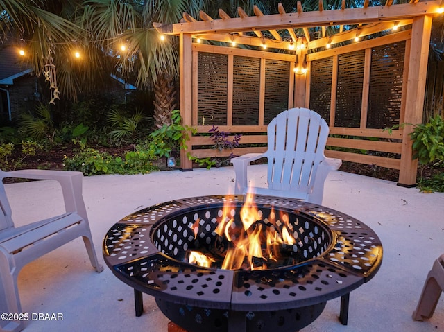 1 River Bluff Ct, Ormond Beach, FL 32174 - view of patio with a fire pit and a pergola