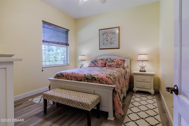 bedroom featuring ceiling fan and hardwood / wood-style floors