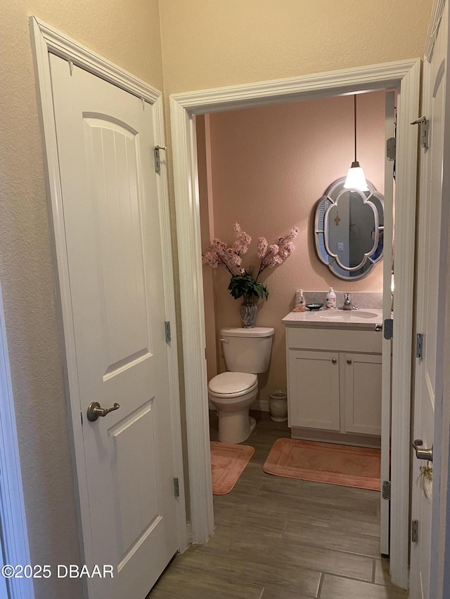 1601 Delphi Way, New Smyrna Beach, FL 32168 - bathroom featuring vanity, wood finished floors, and a textured wall