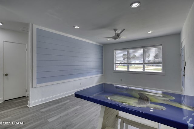 39 Seaview Dr, Ormond Beach, FL 32176 - bathroom with wood finished floors, ceiling fan, baseboards, and recessed lighting