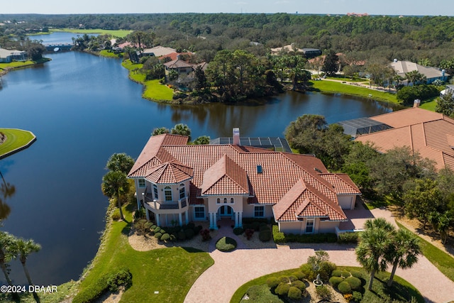 aerial view with a water view