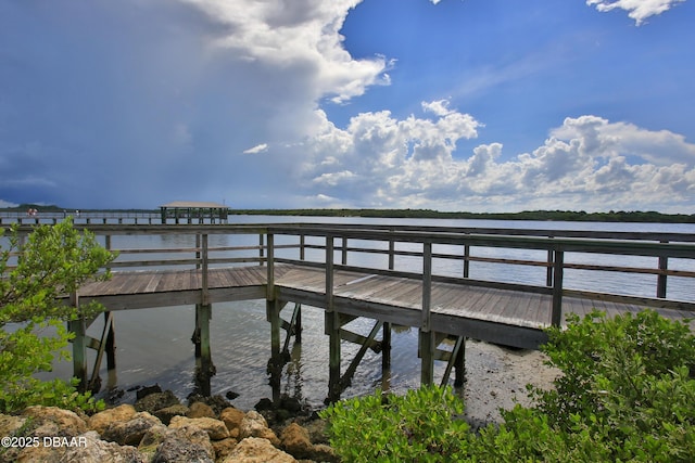 view of dock with a water view