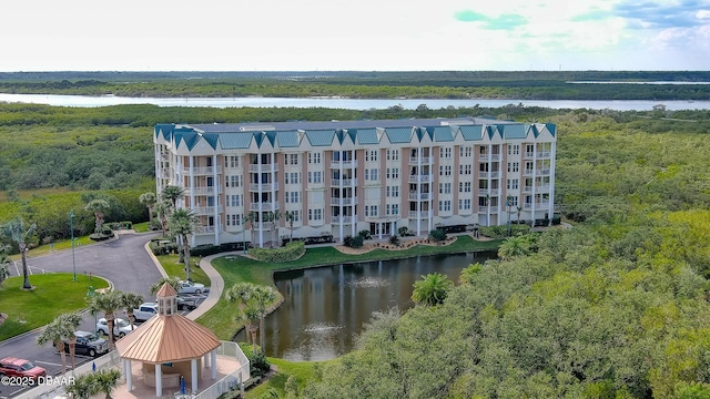 aerial view with a water view