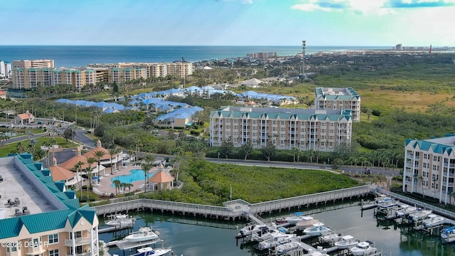 aerial view with a water view