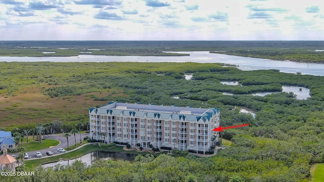 bird's eye view featuring a water view