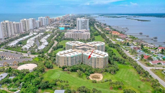 aerial view with a water view