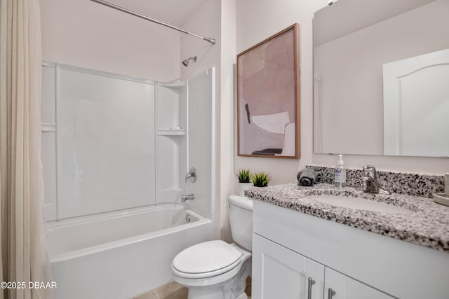 full bathroom featuring vanity, tile patterned floors, shower / bathtub combination, and toilet