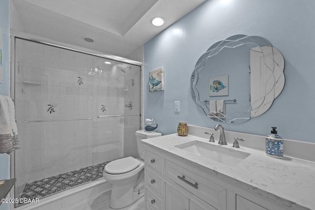 1942 N Daytona Ave, Flagler Beach, FL 32136 - full bathroom featuring toilet, vanity, a shower stall, and recessed lighting