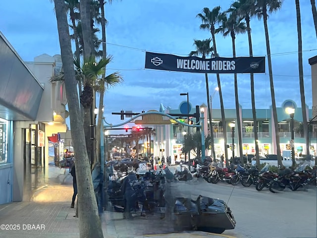 view of street featuring traffic lights and street lighting